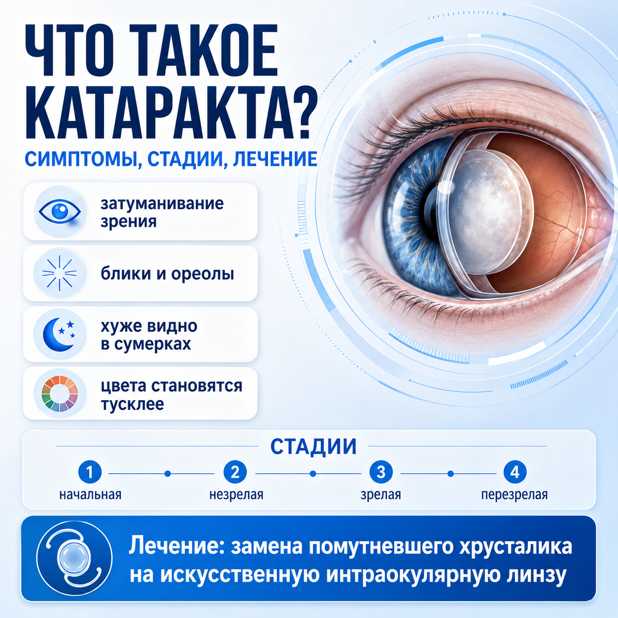 Что такое катаракта: симптомы, стадии и лечение — диагностика и удаление катаракты в клинике Прозрение в Ульяновске.